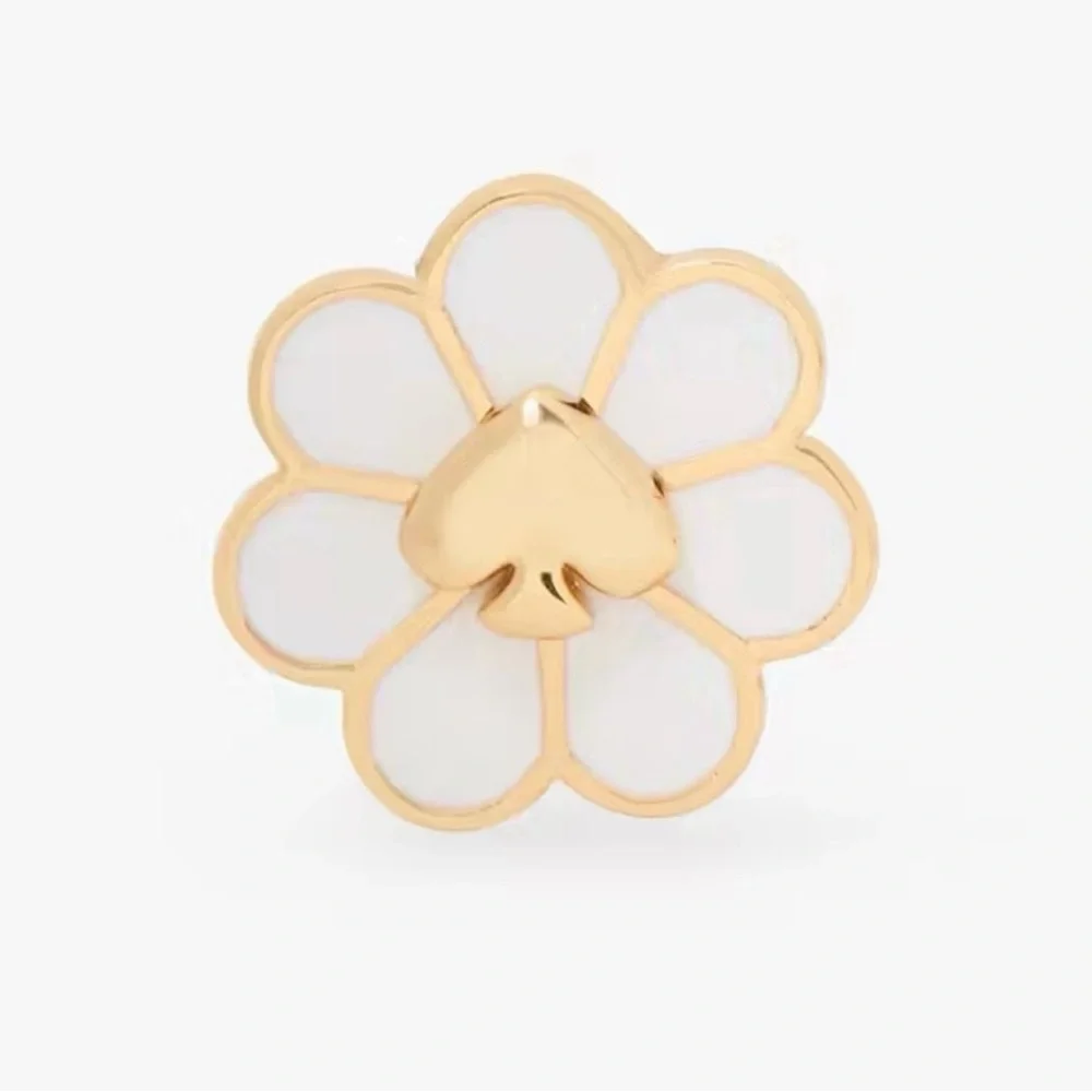Gold and White Flower Stud Earrings - Picture 2 of 3